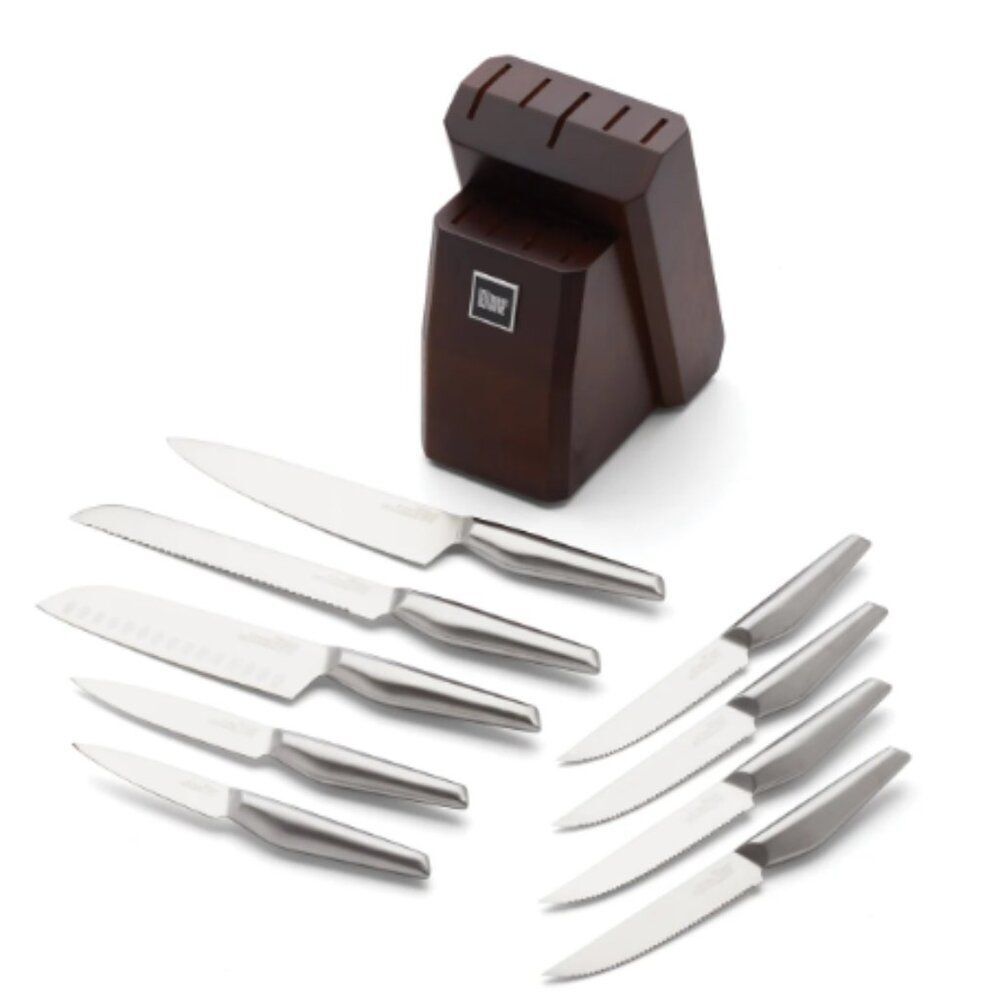 Robert Irvine Stainless Steel Satin Finish 10 Pcs Cutlery Block Set Silver/Wood